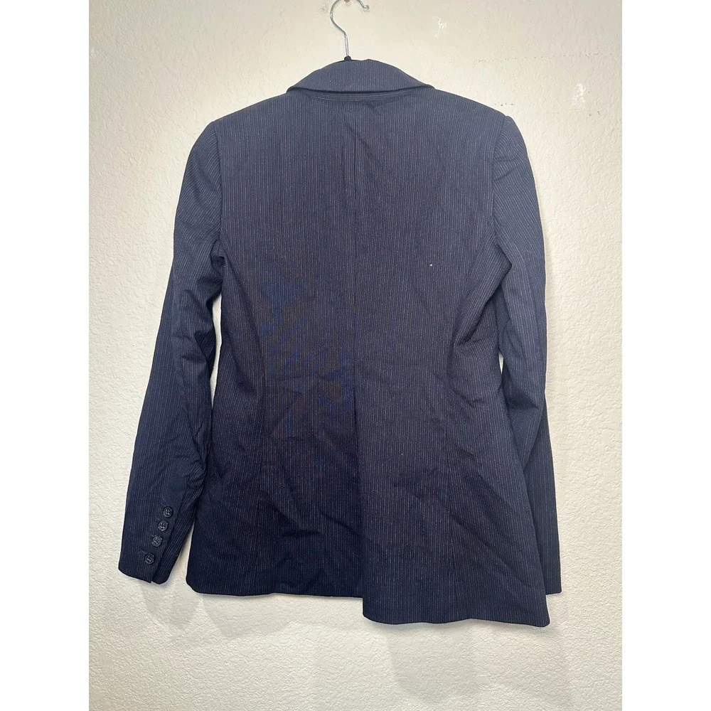 Theory Womens Navy Pinstripe Wool Blend Two Button Blazer Jacket Size 6